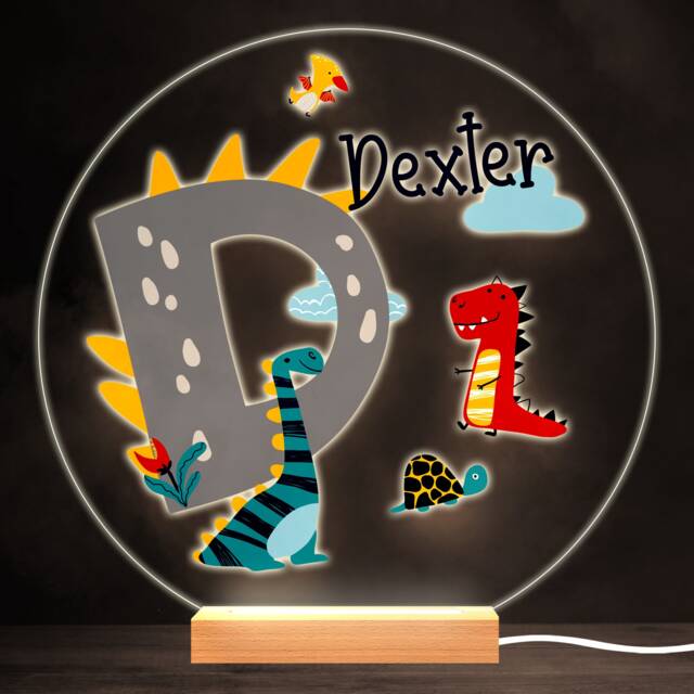Dinosaur Alphabet Letter D Colourful Round Personalised Gift Lamp Night Light - Bedroom - image 1