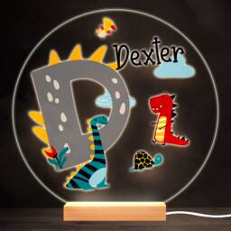 Dinosaur Alphabet Letter D Colourful Round Personalised Gift Lamp Night Light - Bedroom - thumbnail 1
