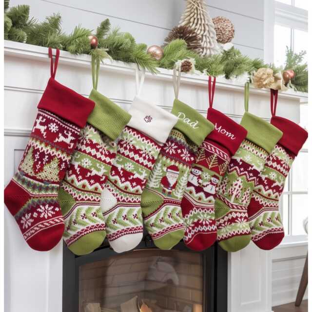 Knit Stockings Cute Nordic Santa Knitted For Christmas in Wool Yarn Personalized Colorful Family & Luxury Pets - image 1