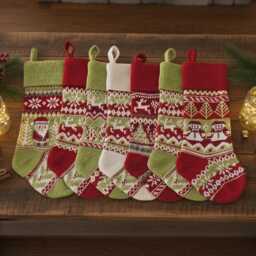 Knit Stockings Cute Nordic Santa Knitted For Christmas in Wool Yarn Personalized Colorful Family & Luxury Pets - thumbnail 3