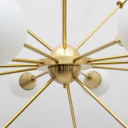 Large 1970S Italian Brass Sputnik Chandelier - Mid-Century Modern Opaline Glass Globes - thumbnail 3