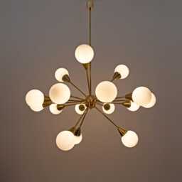 Large 1970S Italian Brass Sputnik Chandelier - Mid-Century Modern Opaline Glass Globes - thumbnail 1