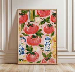 Tomato Pattern Poster, Mediterranean Kitchen Print, Food Wall Art - thumbnail 1