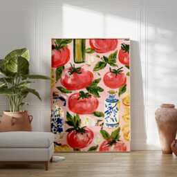Tomato Pattern Poster, Mediterranean Kitchen Print, Food Wall Art - thumbnail 4