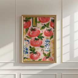 Tomato Pattern Poster, Mediterranean Kitchen Print, Food Wall Art - thumbnail 2