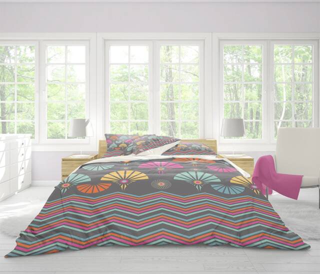Art Deco Duvet Cover, Geometric Bedding, Bedroom Decor, Grey Cover, Chevron Duvet, Colorful - image 1