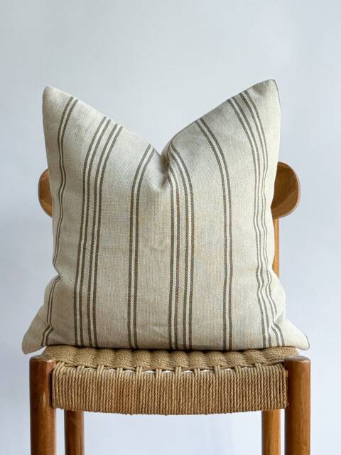 Handwoven Hmong Hemp Pillow Cover Brown Striped Farmhouse Decor - 20x20 - image 1