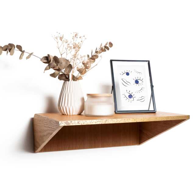 Floating Nightstand Wall Mounted Golden Detail, Modern Walnut Wood Bedside Nightstand, Unique Hanging Oak Nightstands - image 1