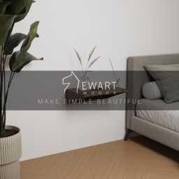 Floating Nightstand Wall Mounted Golden Detail, Modern Walnut Wood Bedside Nightstand, Unique Hanging Oak Nightstands - thumbnail 4