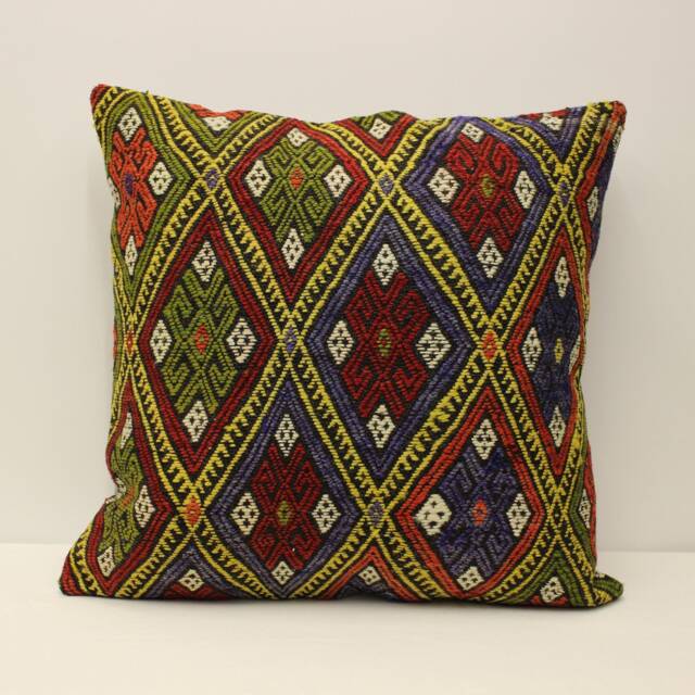 Vintage Turkish Kilim Pillow Cover, Wool Throw 24x24 - image 1