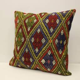 Vintage Turkish Kilim Pillow Cover, Wool Throw 24x24 - thumbnail 3