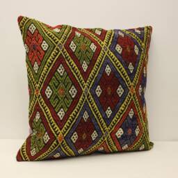 Vintage Turkish Kilim Pillow Cover, Wool Throw 24x24 - thumbnail 2
