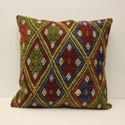 Vintage Turkish Kilim Pillow Cover, Wool Throw 24x24 - thumbnail 1