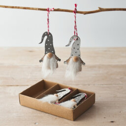 Set Of 6 Grey Nordic Wooden Hanging Gonks Santa Christmas Tree Decorations - thumbnail 1