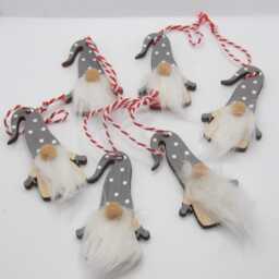 Set Of 6 Grey Nordic Wooden Hanging Gonks Santa Christmas Tree Decorations - thumbnail 2