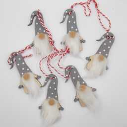 Set Of 6 Grey Nordic Wooden Hanging Gonks Santa Christmas Tree Decorations - thumbnail 3