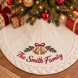 Personalized Christmas Tree Skirt, Custom Embroidered Family Name Knit Decor, New Home First Gift