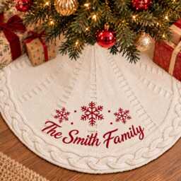 Personalized Christmas Tree Skirt, Custom Embroidered Family Name Knit Decor, New Home First Gift - thumbnail 3