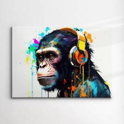Chimp With Headphones Dj Abstract Oil Animal Painting Splatter Style Wall Art Framed Canvas Poster Print, Home Office Room Decor Gifts - thumbnail 3