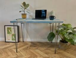 For??t Shabby Chic Painted Driftwood Washed Industrial Rustic Hairpin Leg Desk Table Handcrafted With Solid Wood - thumbnail 1