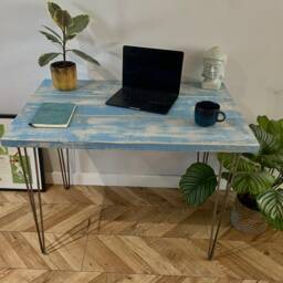 For??t Shabby Chic Painted Driftwood Washed Industrial Rustic Hairpin Leg Desk Table Handcrafted With Solid Wood - thumbnail 2