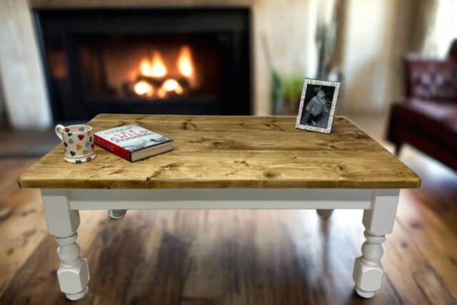 Handmade Rustic Pine Coffee Table - Farmhouse Refectory Leg - image 1