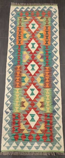 Kilim Runner Classic, Handmade Artisan Afghan Turkish Persian Qashqai Navajo Bohemian Wool Flatweave Multicolour 185x67 cm - image 1