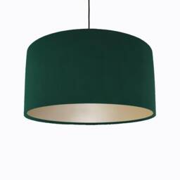 Green Lampshade in Velvet With Champagne Lining, Large Plain Ceiling Lightshade