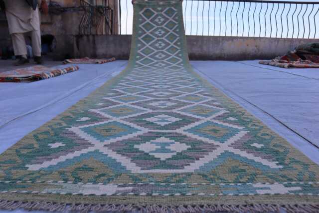 3x13 Long Handmade Chubi Runner Rug, Stunning Kilim Maimana Flatweave Oriental Hallway Rug - image 1