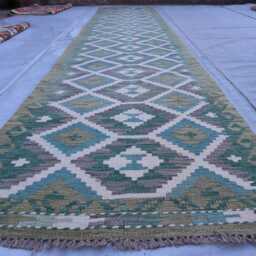 3x13 Long Handmade Chubi Runner Rug, Stunning Kilim Maimana Flatweave Oriental Hallway Rug - thumbnail 2