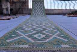 3x13 Long Handmade Chubi Runner Rug, Stunning Kilim Maimana Flatweave Oriental Hallway Rug - thumbnail 1