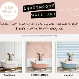 Lurcher Dog in A Bath Print, Bathing, Funny Bathroom Animal Bathtub, Tub Whimsy - thumbnail 2