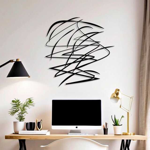 Abstract Metal Wall Art, Modern Black Line Sculpture, Minimalist Decor - image 1