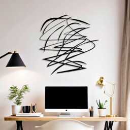 Abstract Metal Wall Art, Modern Black Line Sculpture, Minimalist Decor - thumbnail 1
