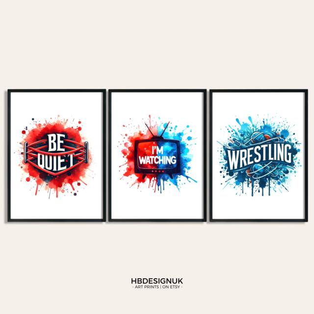 Wrestling Print Set - Of 3 Wrestler Prints - Boys Bedroom Decor Posters Gifts Kids Artwork Wall Art Pictures Designs - image 1
