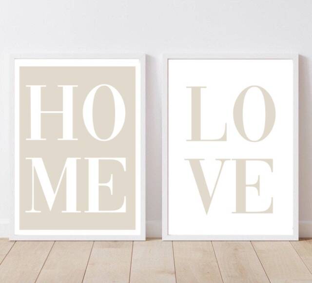 Set Of 2 Home Prints, Home Wall Art, Beige Prints, Neutral Prints, Love Print, Neutral Art, Beige Art, Home Sweet Print - image 1