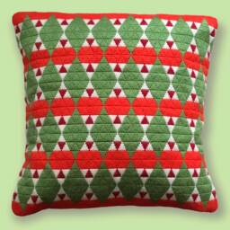 Hand Stitched Needlepoint Cushion Red & Green Bargello Pillow - thumbnail 3