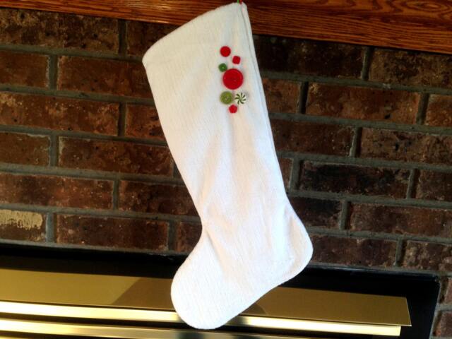 Chenille Christmas Stocking, Holiday Buttons, Mantle Decor - image 1