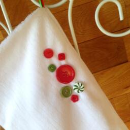 Chenille Christmas Stocking, Holiday Buttons, Mantle Decor - thumbnail 2