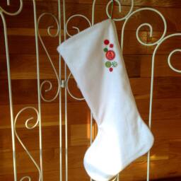Chenille Christmas Stocking, Holiday Buttons, Mantle Decor - thumbnail 3