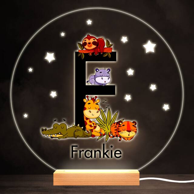 Sleeping Baby Safari Animals Letter F Round Personalised Gift Lamp Night Light - Bedroom - image 1