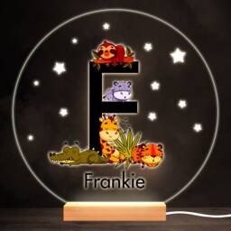 Sleeping Baby Safari Animals Letter F Round Personalised Gift Lamp Night Light - Bedroom