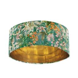 Emerald Green Velvet Lamp Shade, Gold Lining, Floral Meadow - thumbnail 1