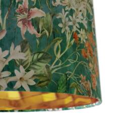 Emerald Green Velvet Lamp Shade, Gold Lining, Floral Meadow - thumbnail 3