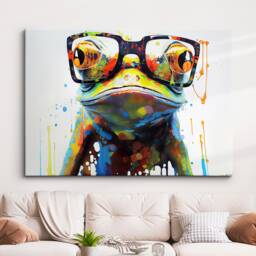 Fun & Unique Frog With Glasses Abstract Modern Painting Wall Art, Framed Canvas Poster Print, Home Kitchen Office Room Decor, Gifts - thumbnail 1