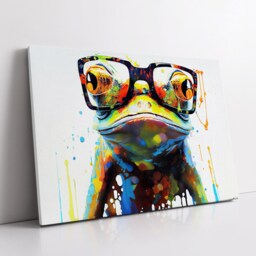 Fun & Unique Frog With Glasses Abstract Modern Painting Wall Art, Framed Canvas Poster Print, Home Kitchen Office Room Decor, Gifts - thumbnail 2