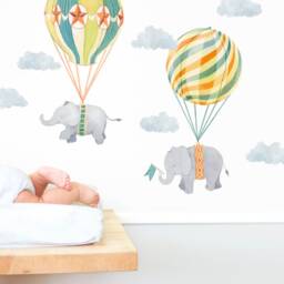 Up, Up & Away Hot Air Balloon Elephants - Neutral Peel-And-stick Wall Decals Mej - thumbnail 4