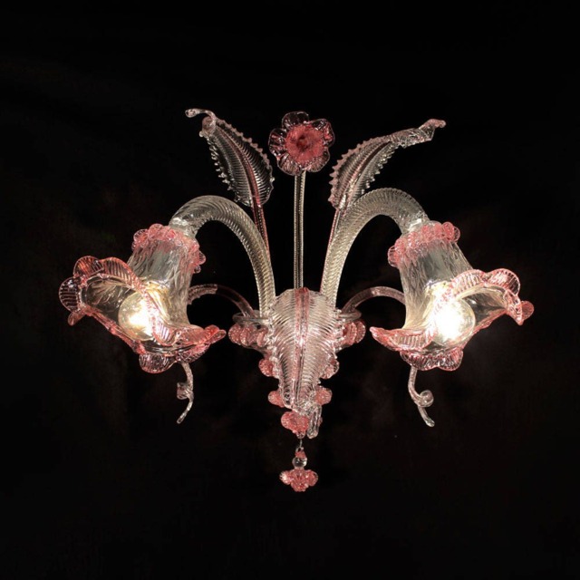 Ca' Venier Wall Lamp 2 Lights Wall in Artistic Murano Glass With Leaves & Flowers - image 1