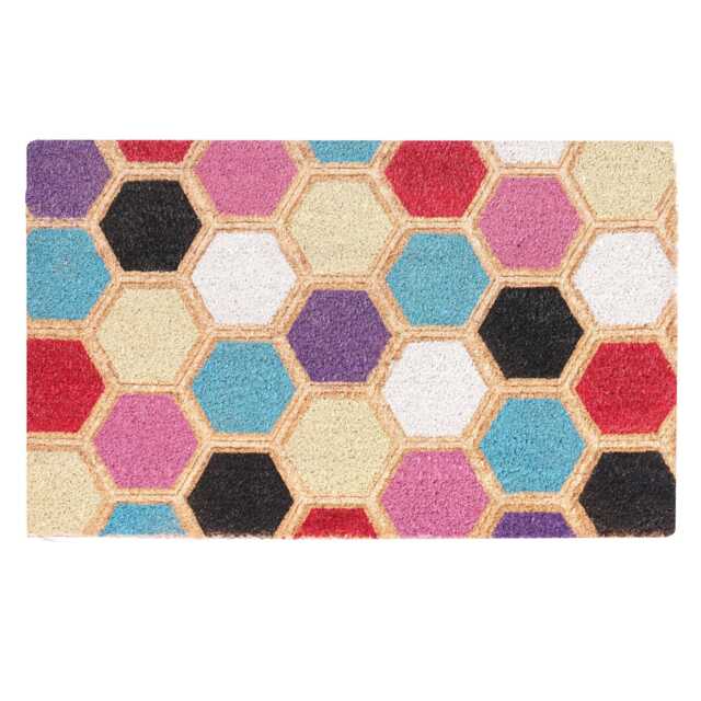 Large Embossed Coir Doormat 45 X 75cm Hexagon Print Natural Coconut Dirt Trapper Non-Slip Mat - image 1