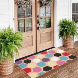 Large Embossed Coir Doormat 45 X 75cm Hexagon Print Natural Coconut Dirt Trapper Non-Slip Mat - thumbnail 3